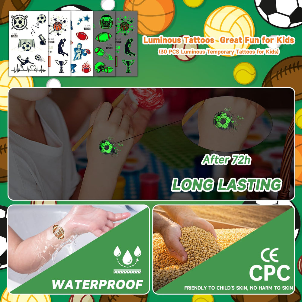 EMOME kids tattoos glow and waterproof, ideal for festive occasions and party bags.