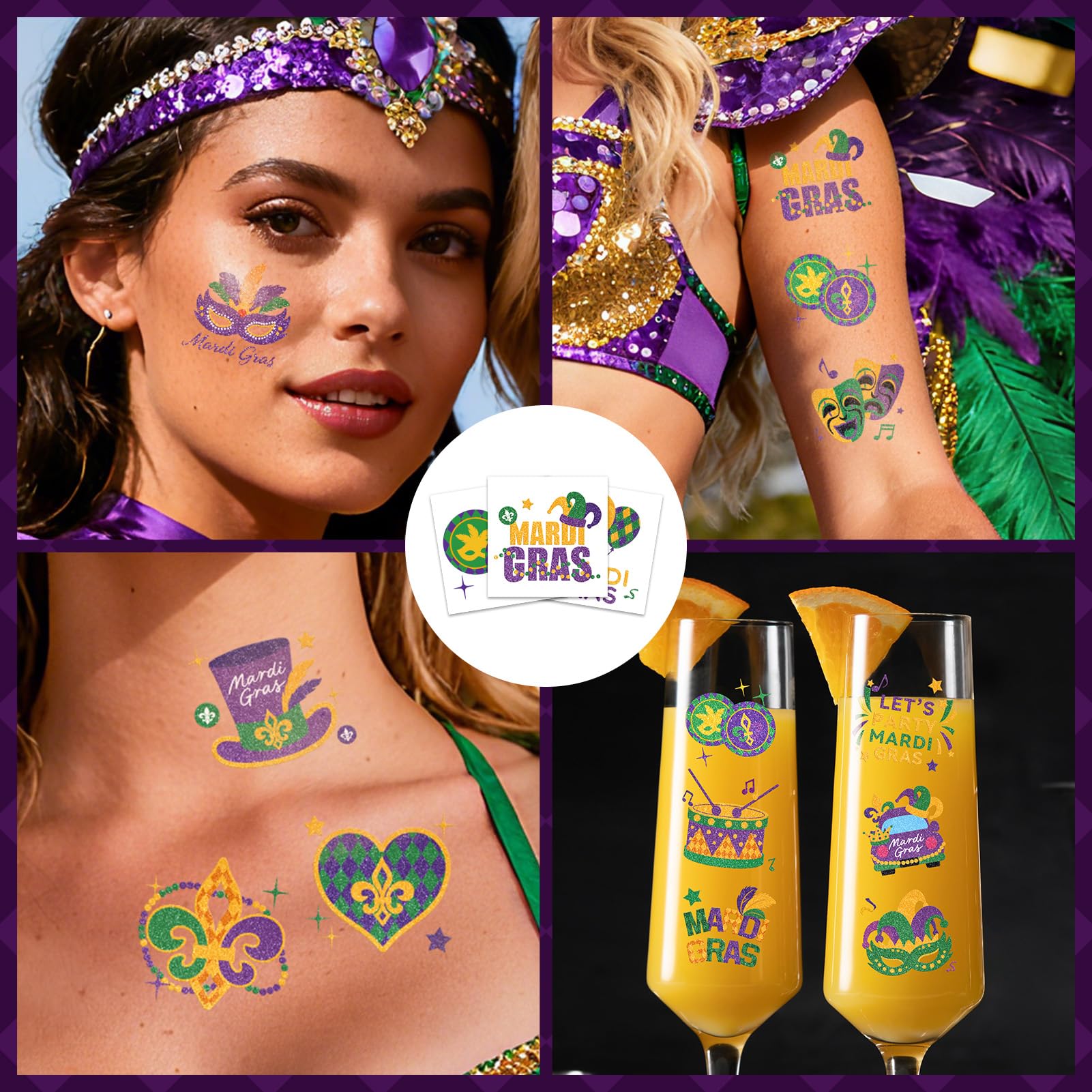 EMOME Mardi Gras aplicación fácil de tatuajes temporales.