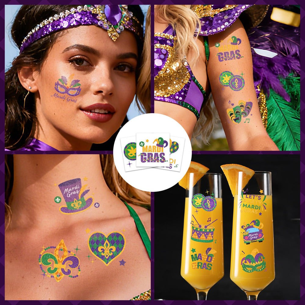 EMOME Mardi Gras aplicación fácil de tatuajes temporales.