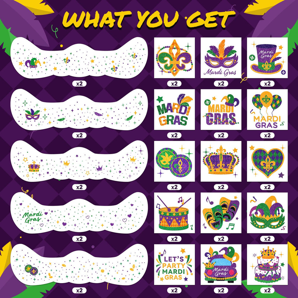 EMOME Mardi Gras tatuajes de cuerpo con brillo para fiestas.