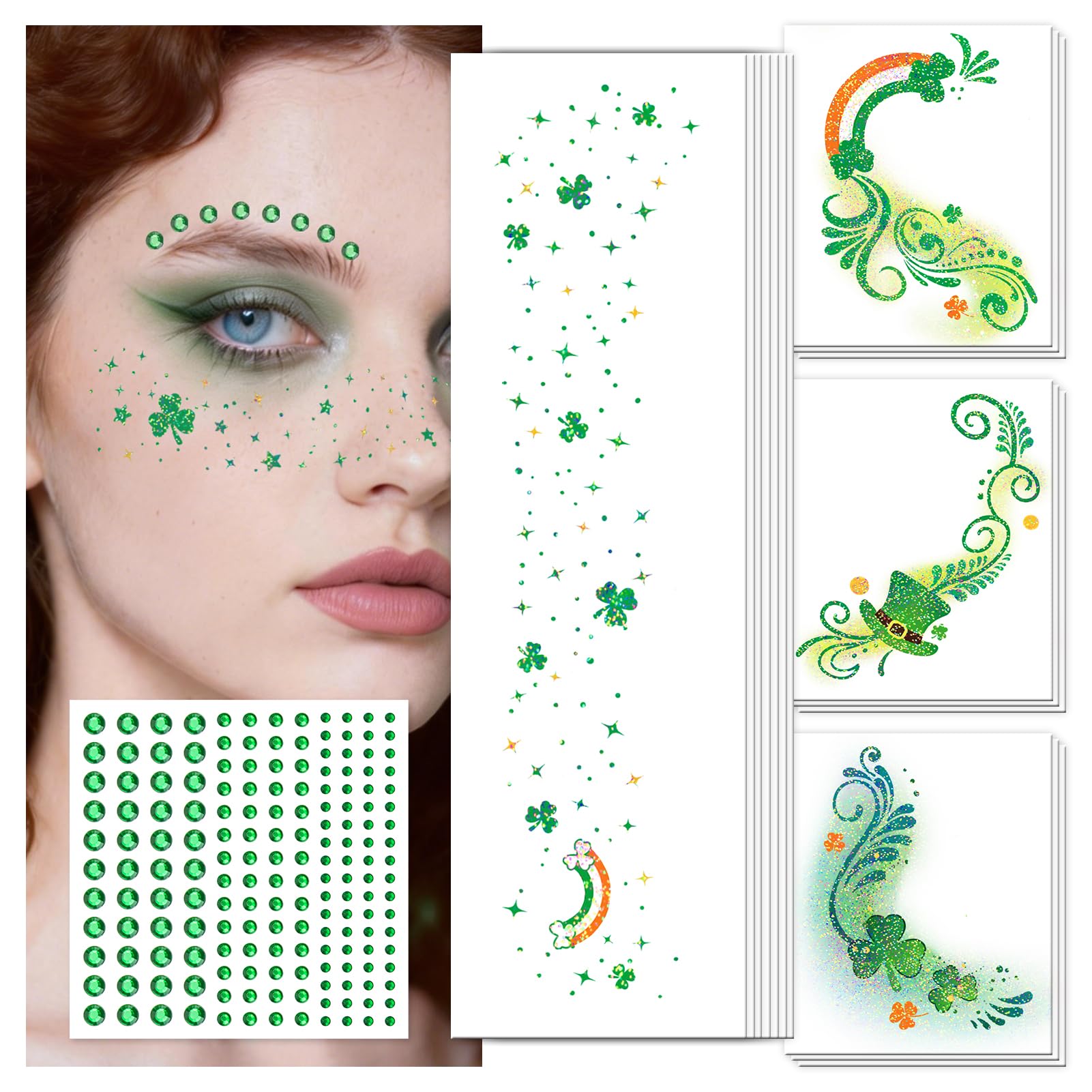 EMOME tatuajes faciales trébol brillante para look festivo fácil de aplicar