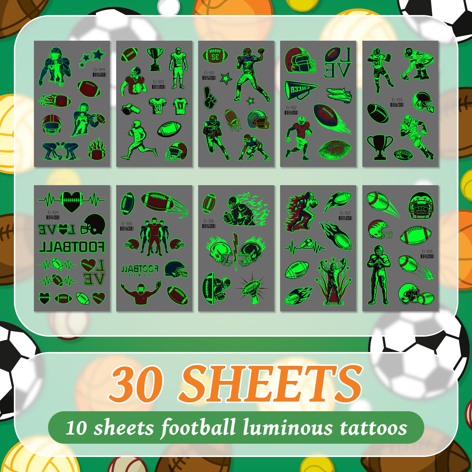 EMOME temporary tattoo pack for kids, includes multiple designs for vibrant sports moments.
