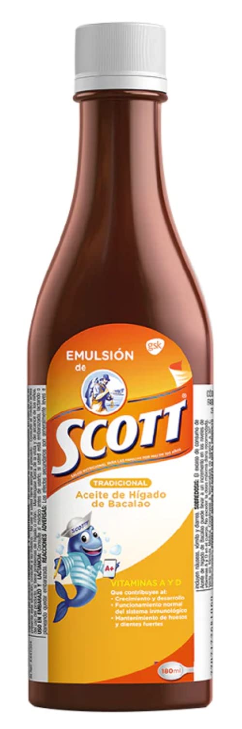 Emulsion Scott Tradicional, botella de 180 ml con vitaminas A y D