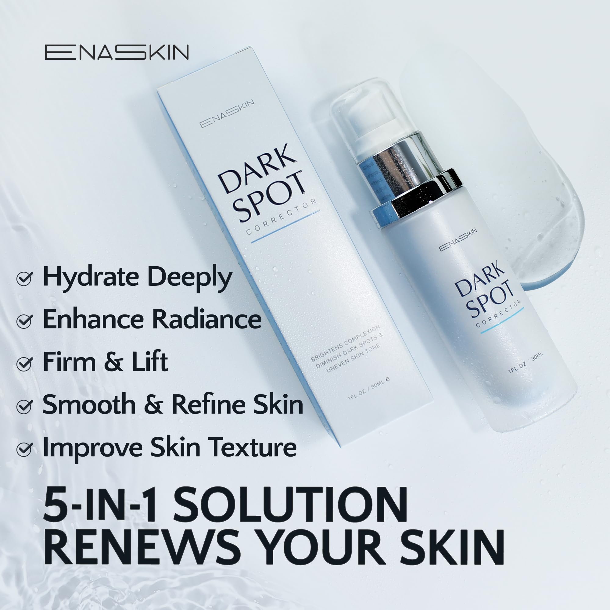 EnaSkin serum texture close-up showcasing a creamy formula for hydration and brightness.