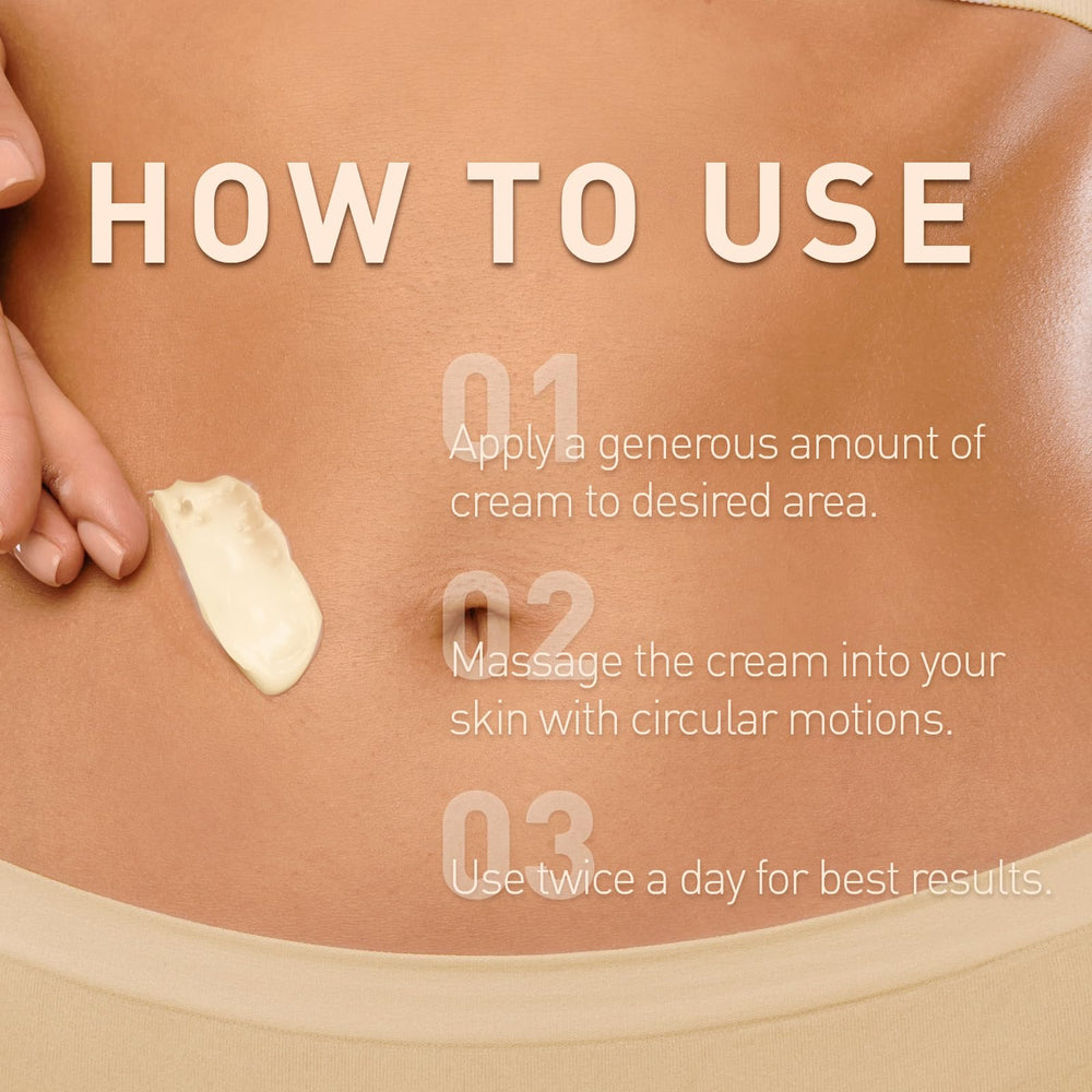 Enaskin Naturals Belly Firming Cream ingredients closeup notes honey caffeine and vitamin E