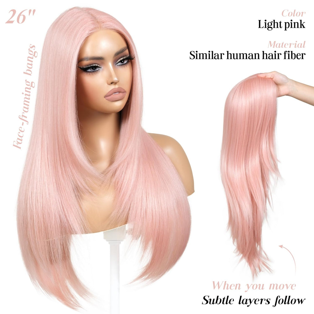 ENCOUNTERU 26-inch lace front wig shows length and natural middle part