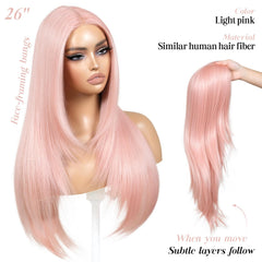 ENCOUNTERU 26-inch lace front wig shows length and natural middle part