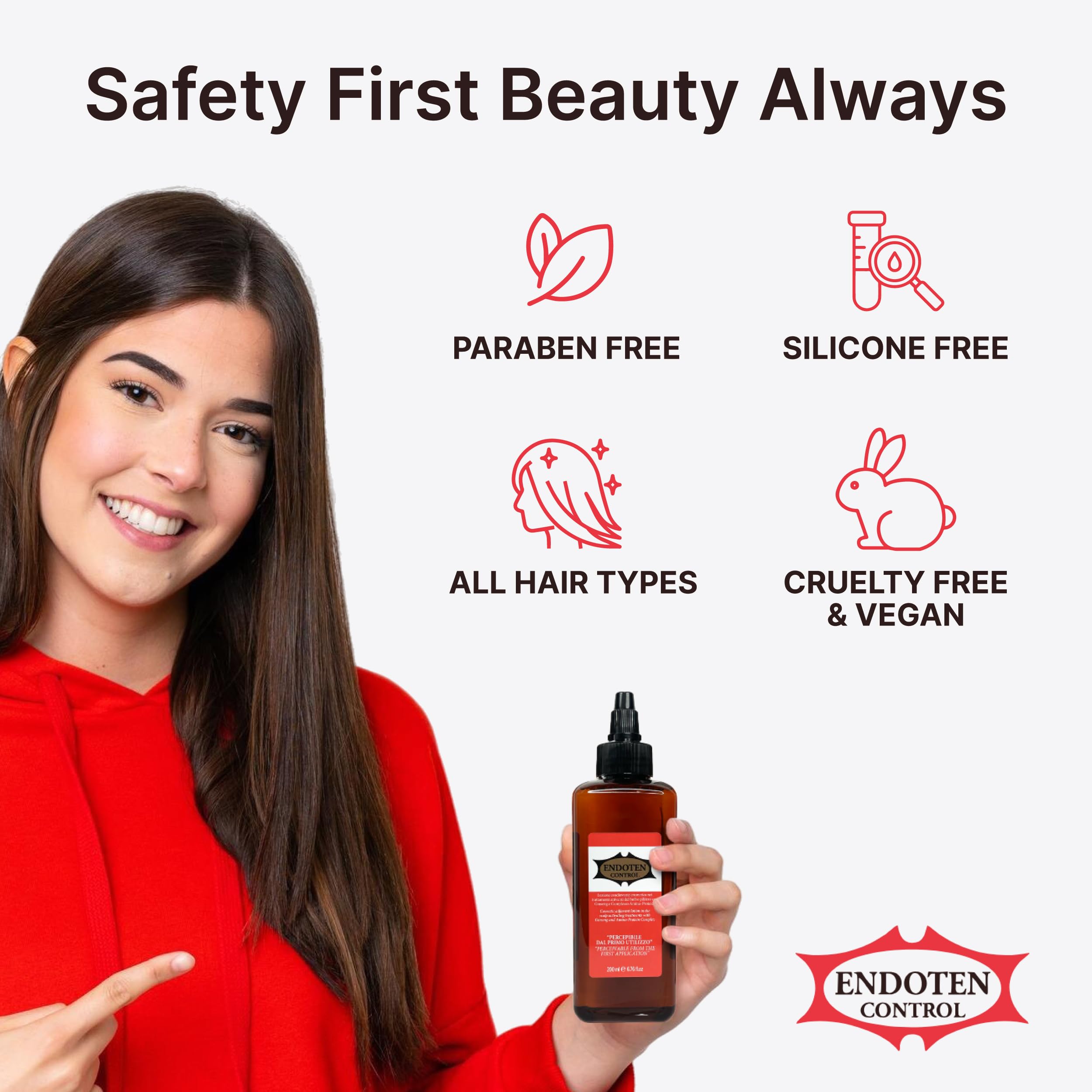 ENDOTEN CONTROL Lotion application scene shows soothing massage for scalp.
