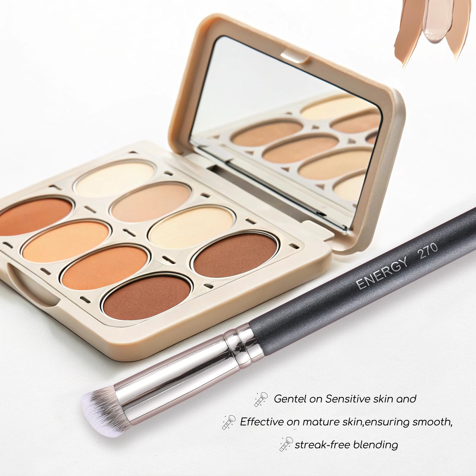 Energy 270 angled design supports precise placement around eyes and nose.