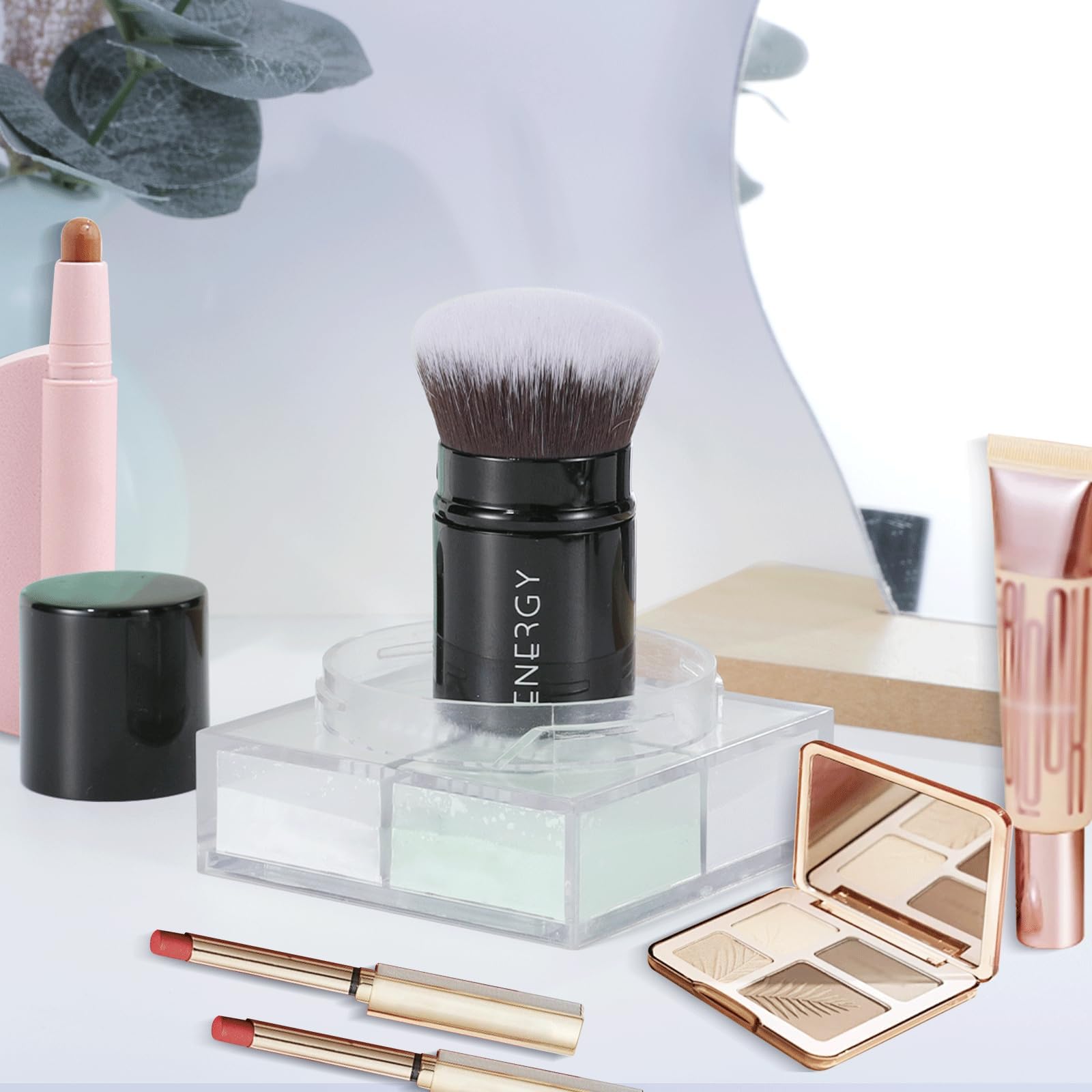 ENERGY Kabuki Brush durable aluminum handle is lightweight for daily use.