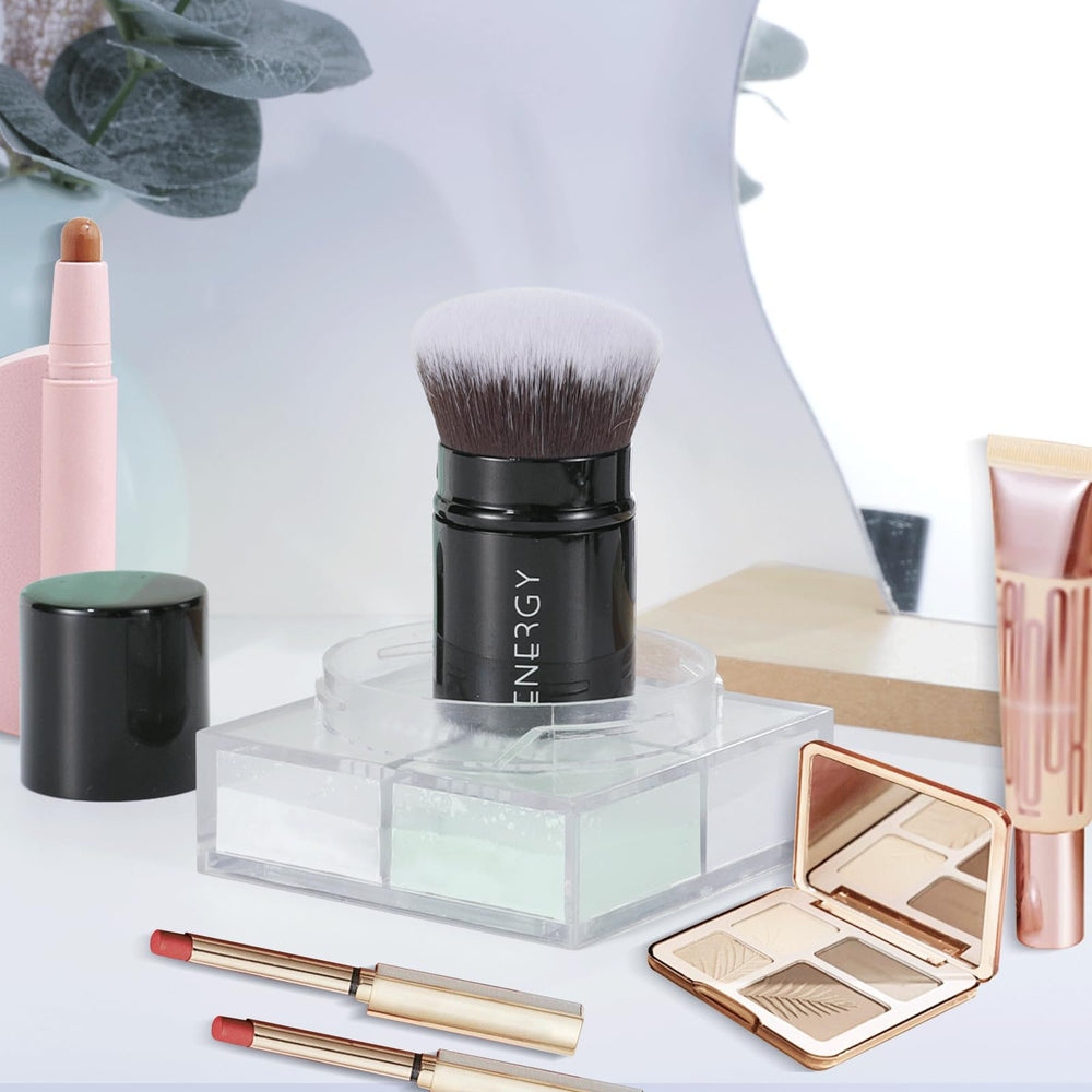 ENERGY Kabuki Brush durable aluminum handle is lightweight for daily use.