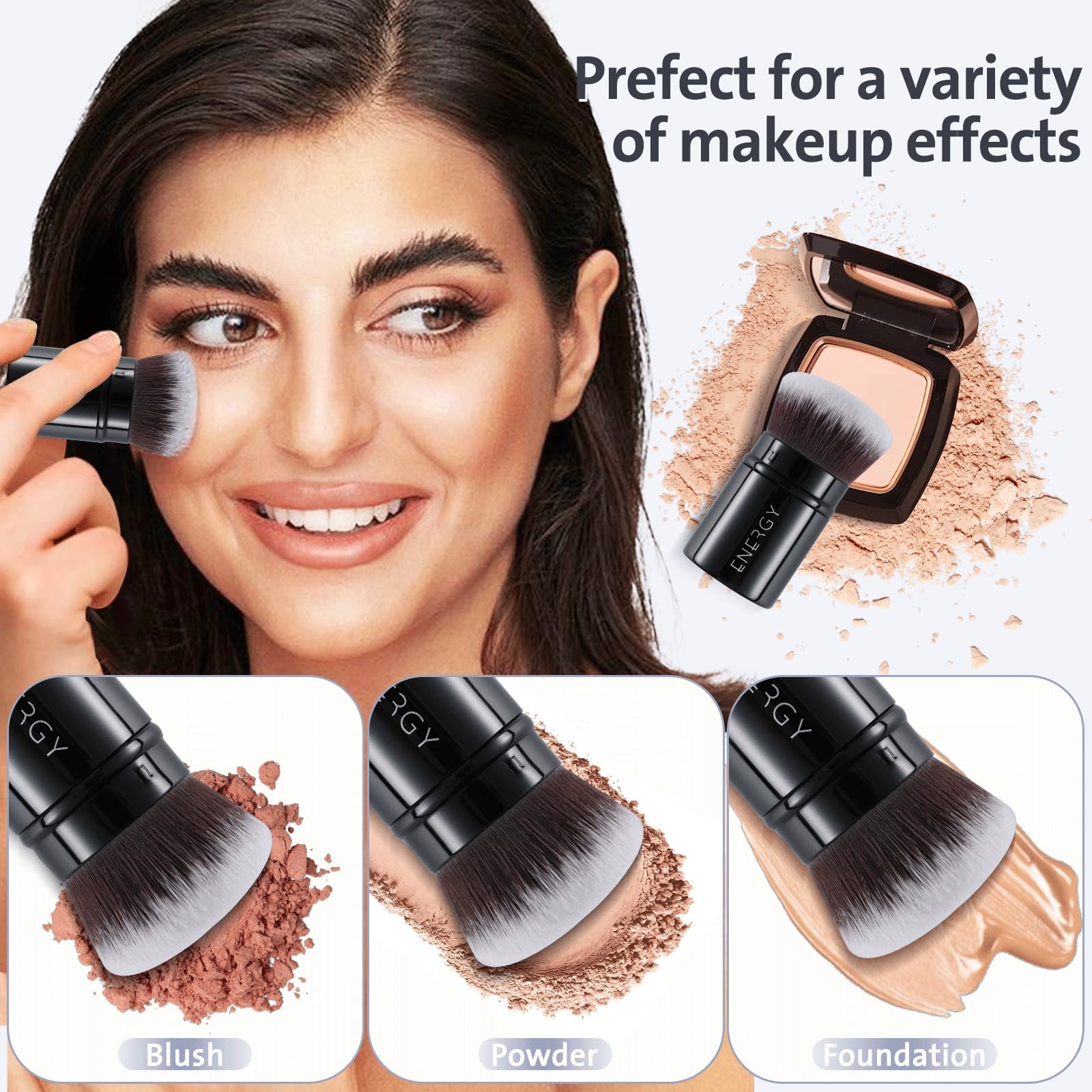 ENERGY Kabuki Brush ideal for contouring and mineral blending with precision.