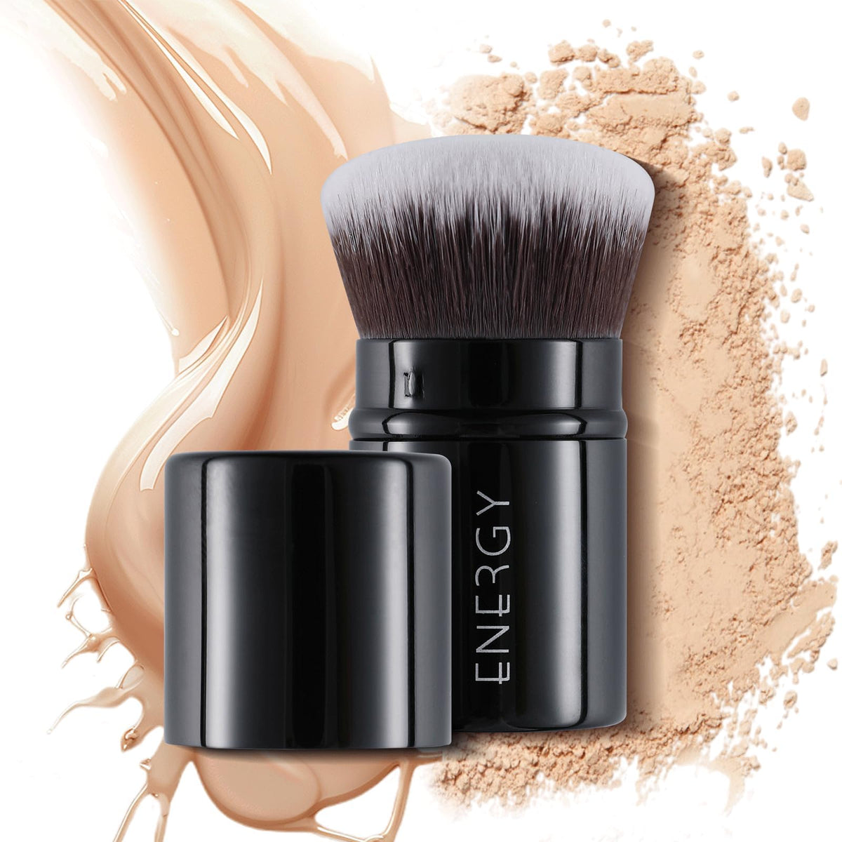 ENERGY Kabuki Brush Retractable with Cover protects bristles during travel.