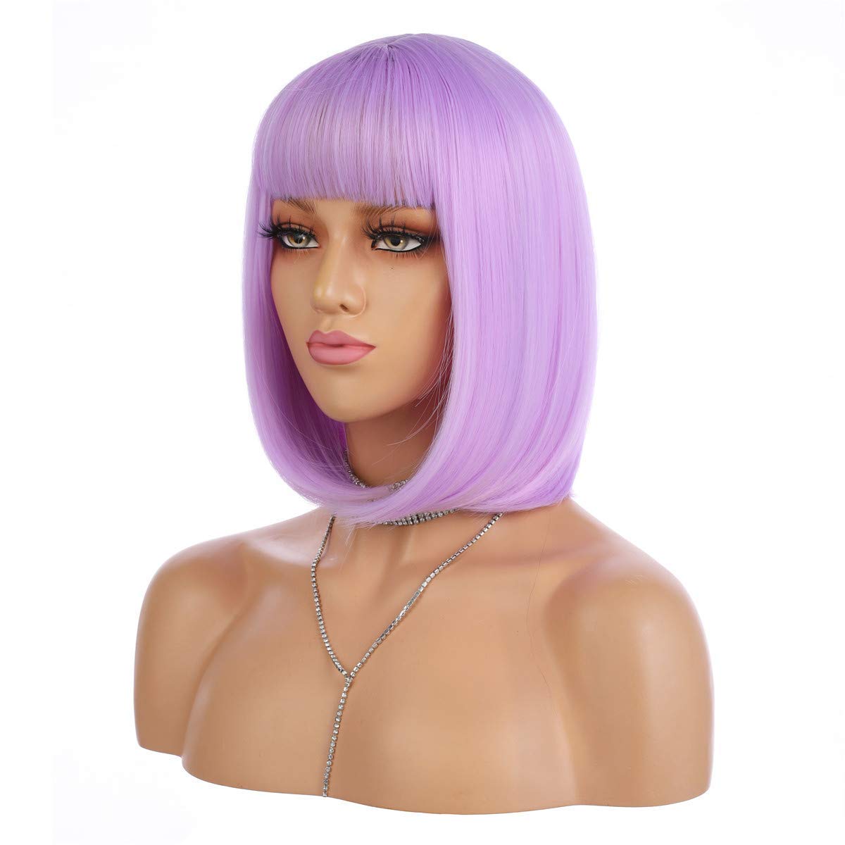 eNilecor lavender-purple short bob wig with flat bangs for daily wear
