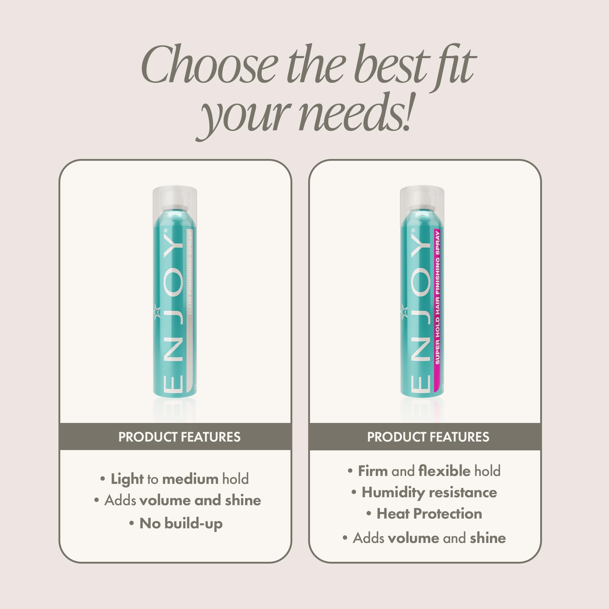 Enjoy Hair Finishing Spray packaging 10 oz showcases durable, travel-friendly design.