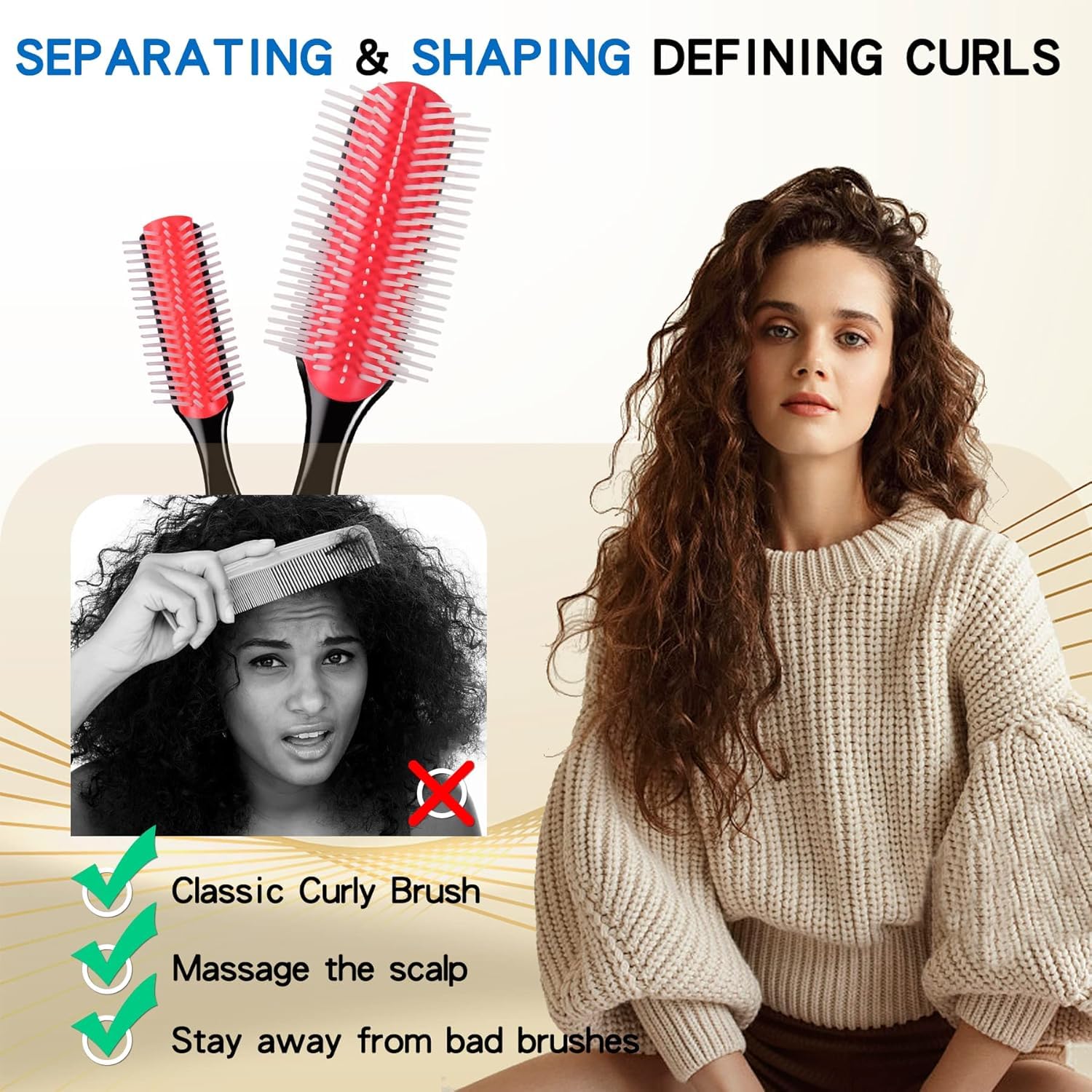 Enjoy Holiday 1981 hair brush detangle-wet-dry with gentle round-ended pins.