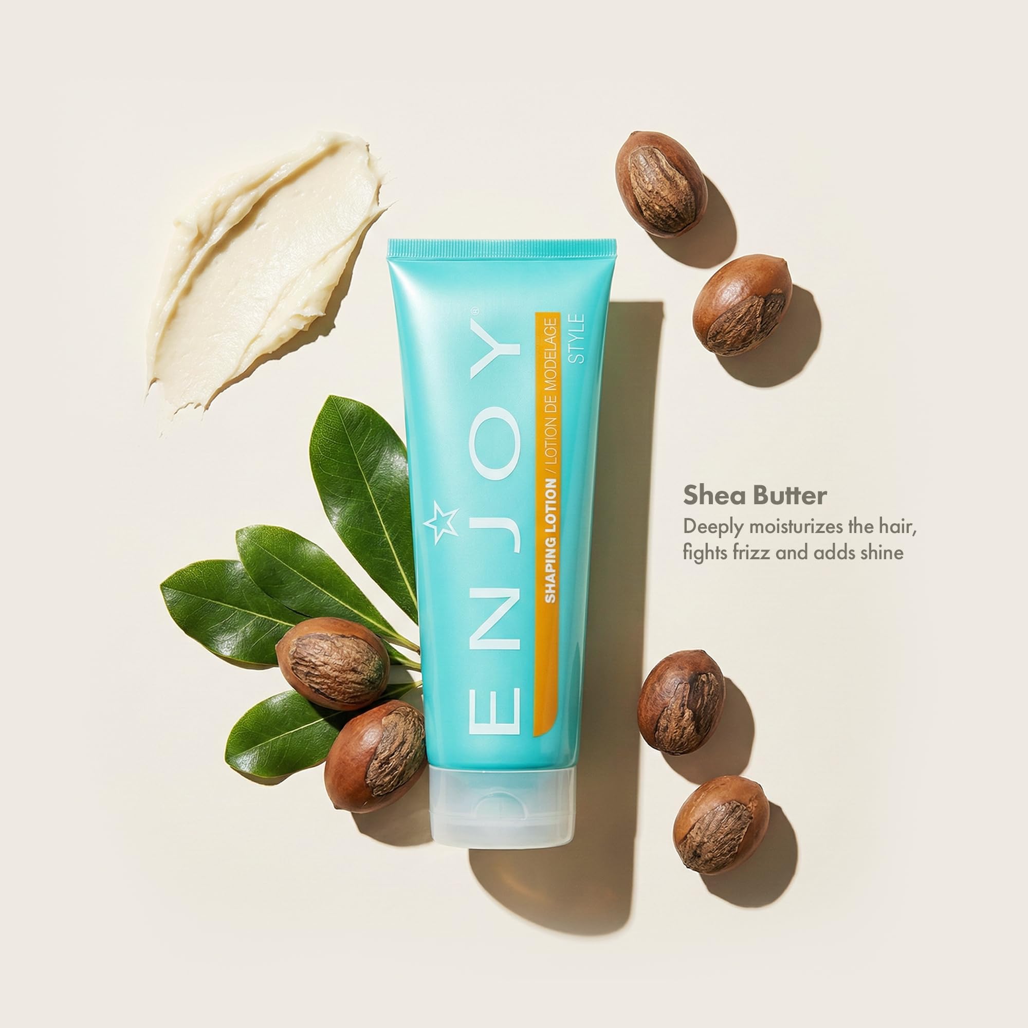 Hands dispensing Enjoy Shaping Curly Hair Styling Cream for precise application.