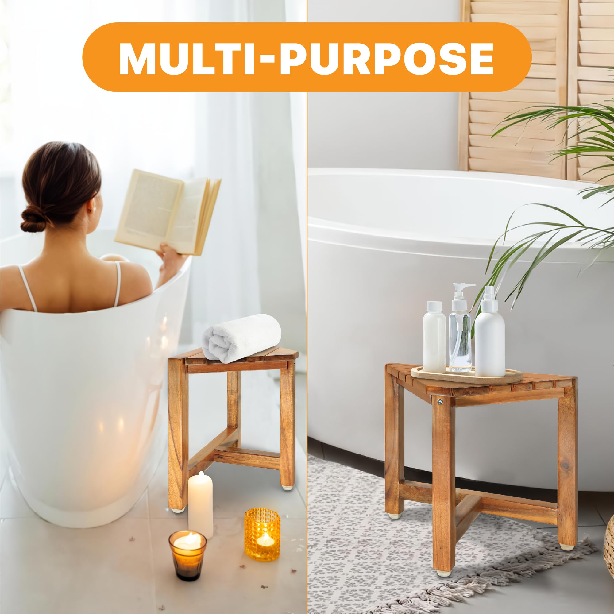 ENKEZI shower foot rest under-shelf view highlights space-saving storage