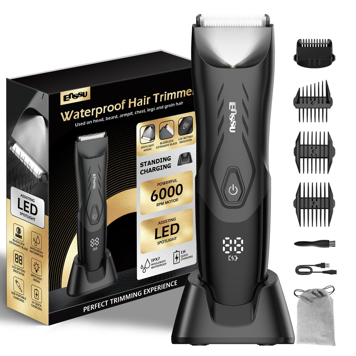 ENSSU Manscape Trimmer — front view shows precise grooming with a safe blade.