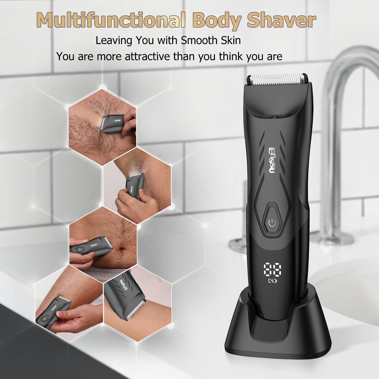ENSSU Trimmer in use demonstrates cordless, comfortable grooming.