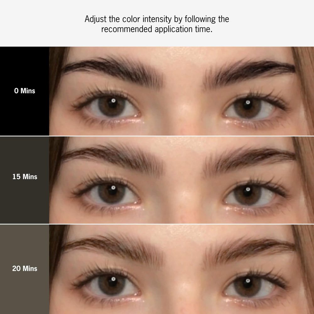 Entropy Make Up Brow Kit packaging highlights six applications for easy at-home tinting.