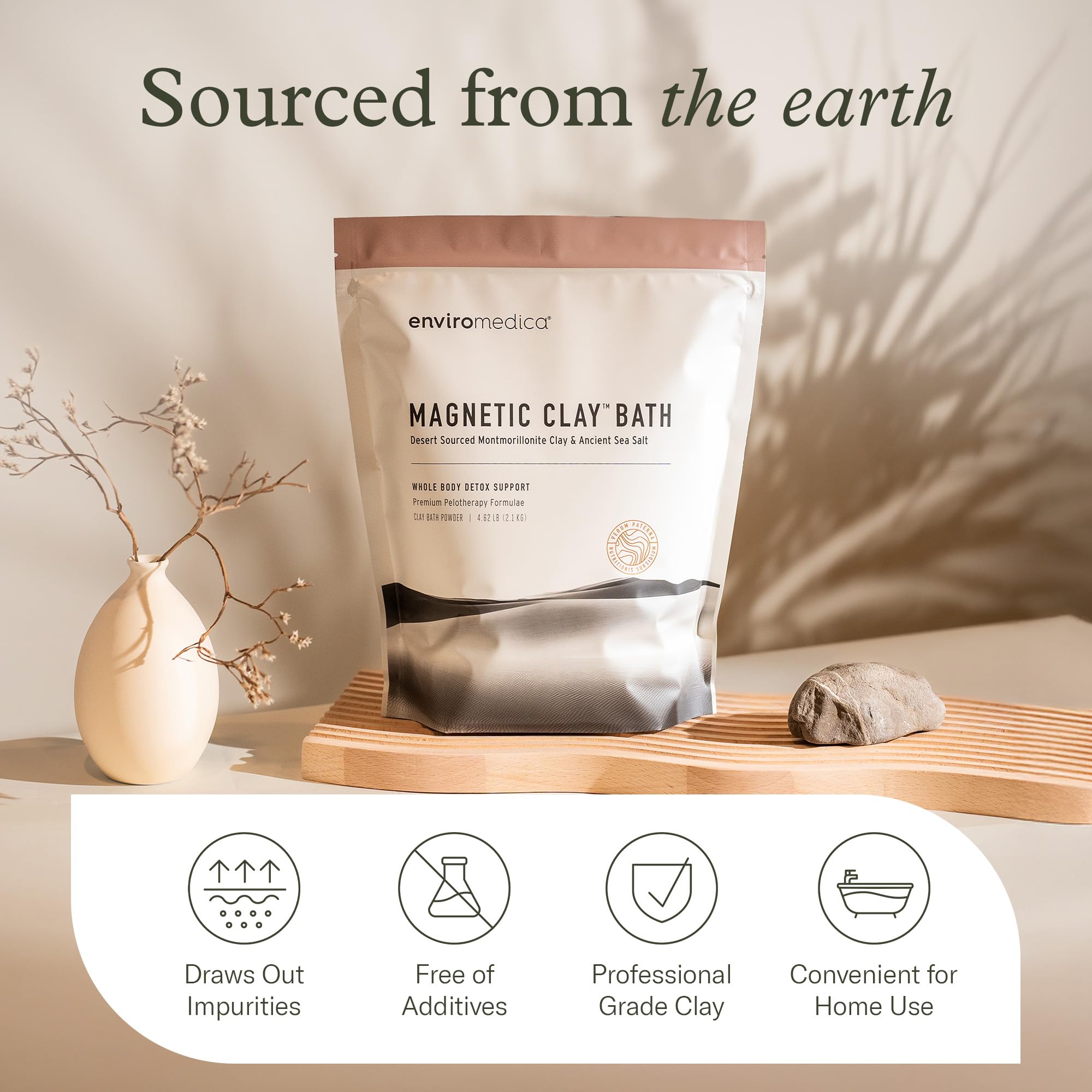 Enviromedica bath powder helping achieve soft, nourished skin after a soak.