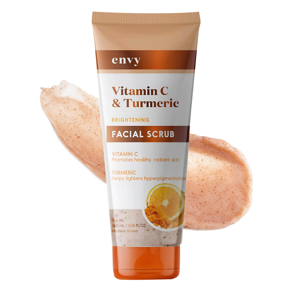 Envy exfoliante facial con vitamina C y cúrcuma, bote elegante para uso diario.