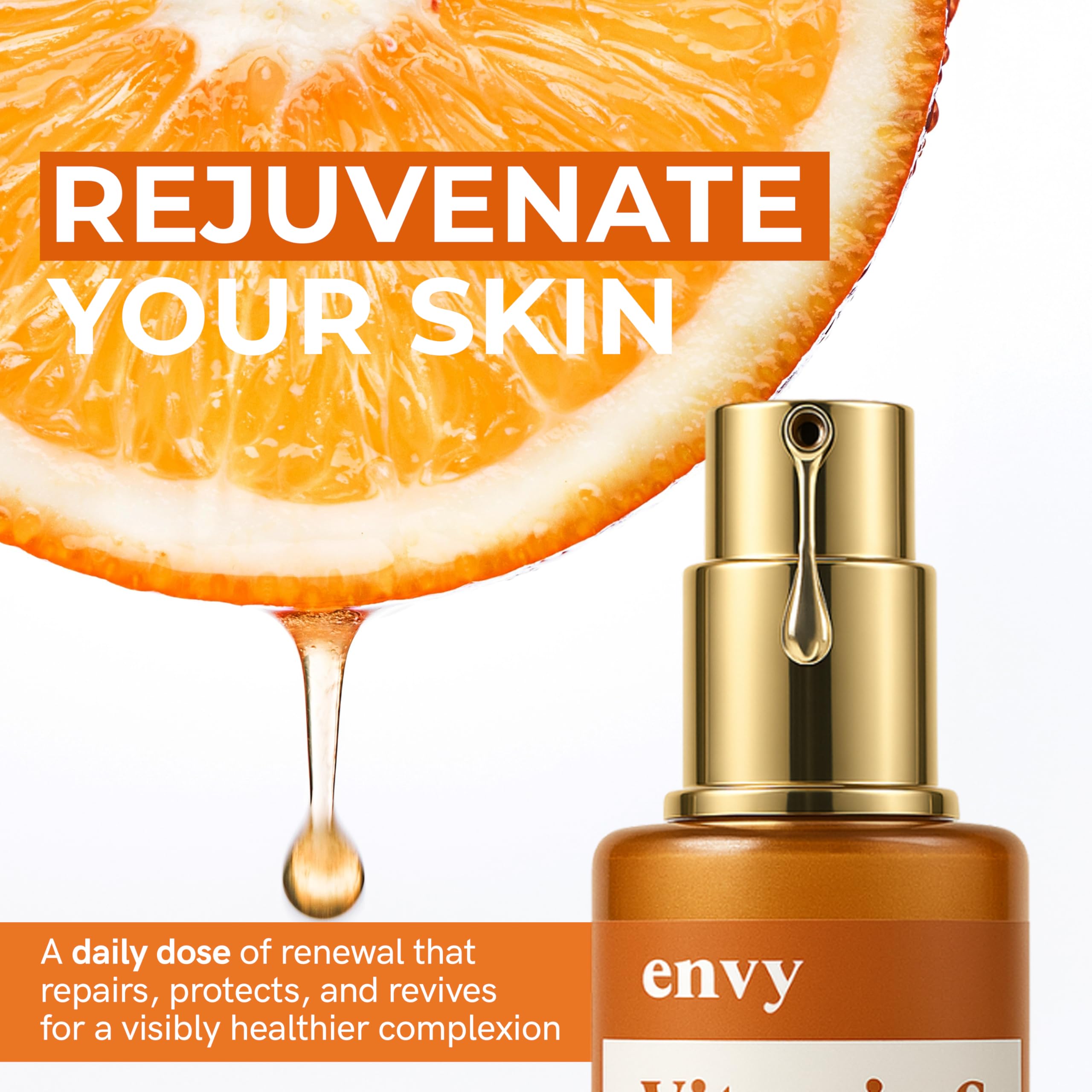 Textura ligera de Envy Serum Vitamina C para piel suave e hidratada.