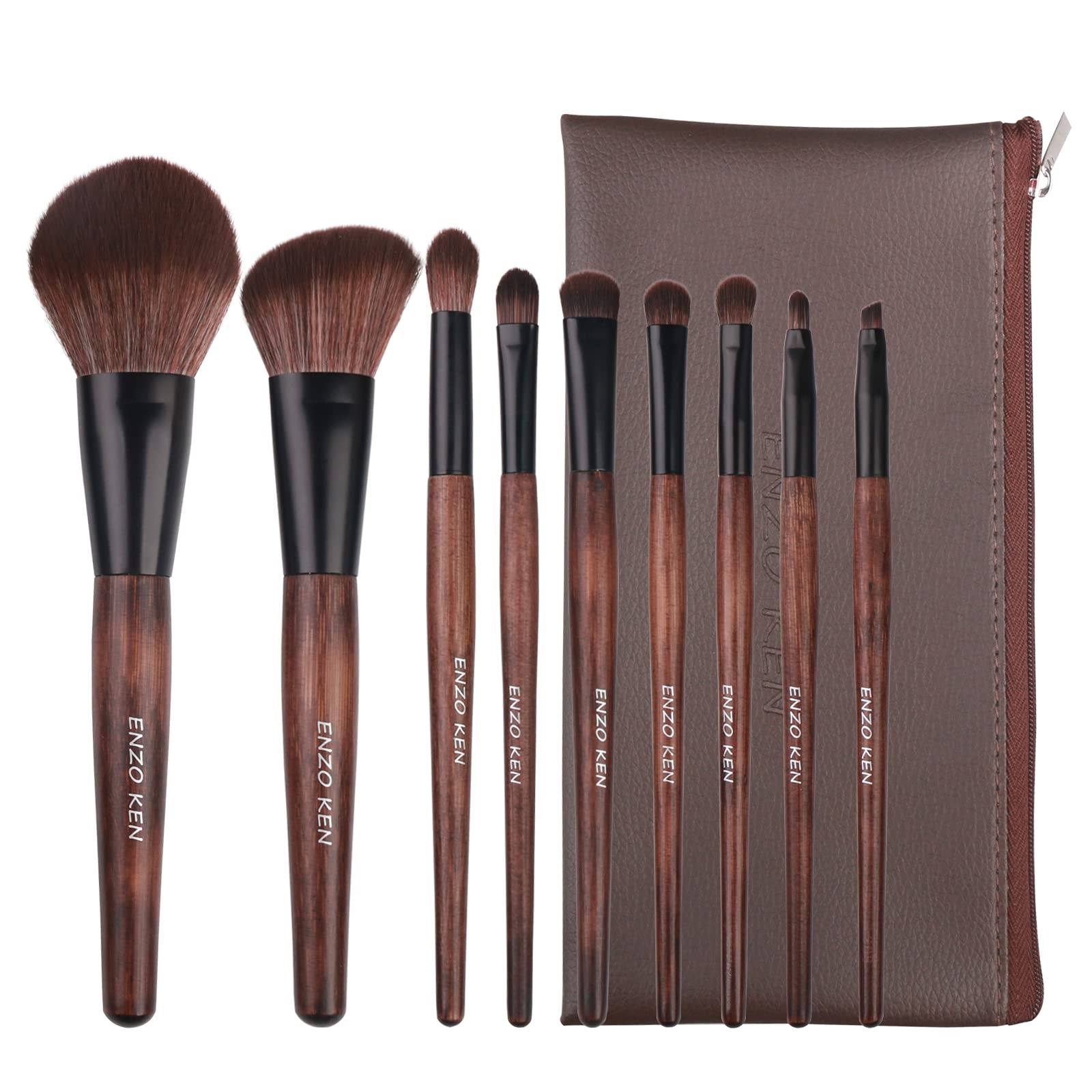 ENZO KEN bamboo makeup brushes set with case for travel and precision.