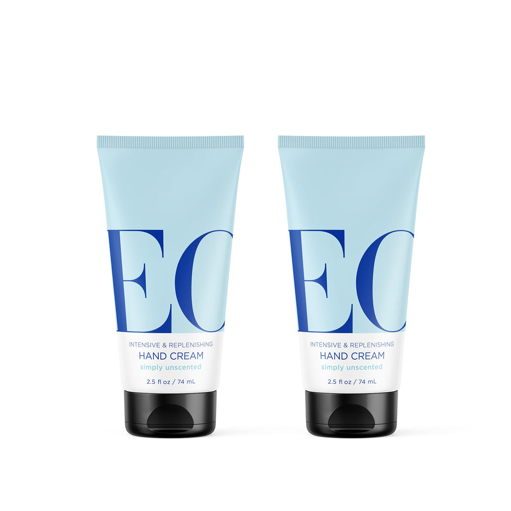 EO crema de manos, envase de 2,5 onzas, paquete de dos para uso diario.