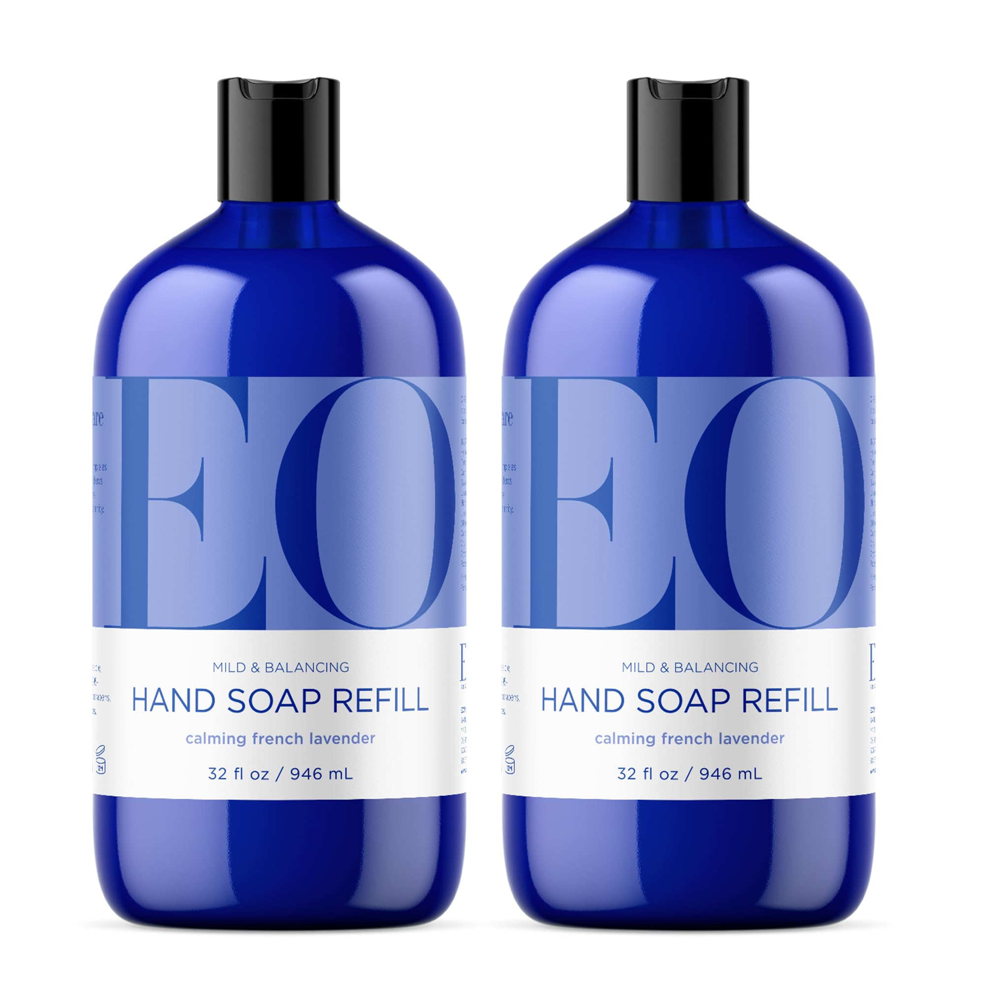EO French Lavender liquid hand soap bottles in a 2-pack for daily cleansing.