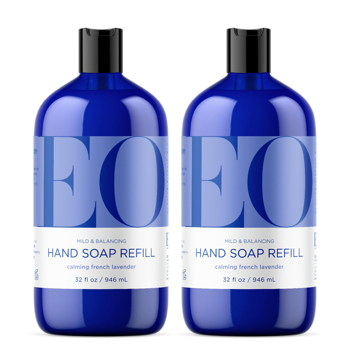 EO French Lavender liquid hand soap bottles in a 2-pack for daily cleansing.