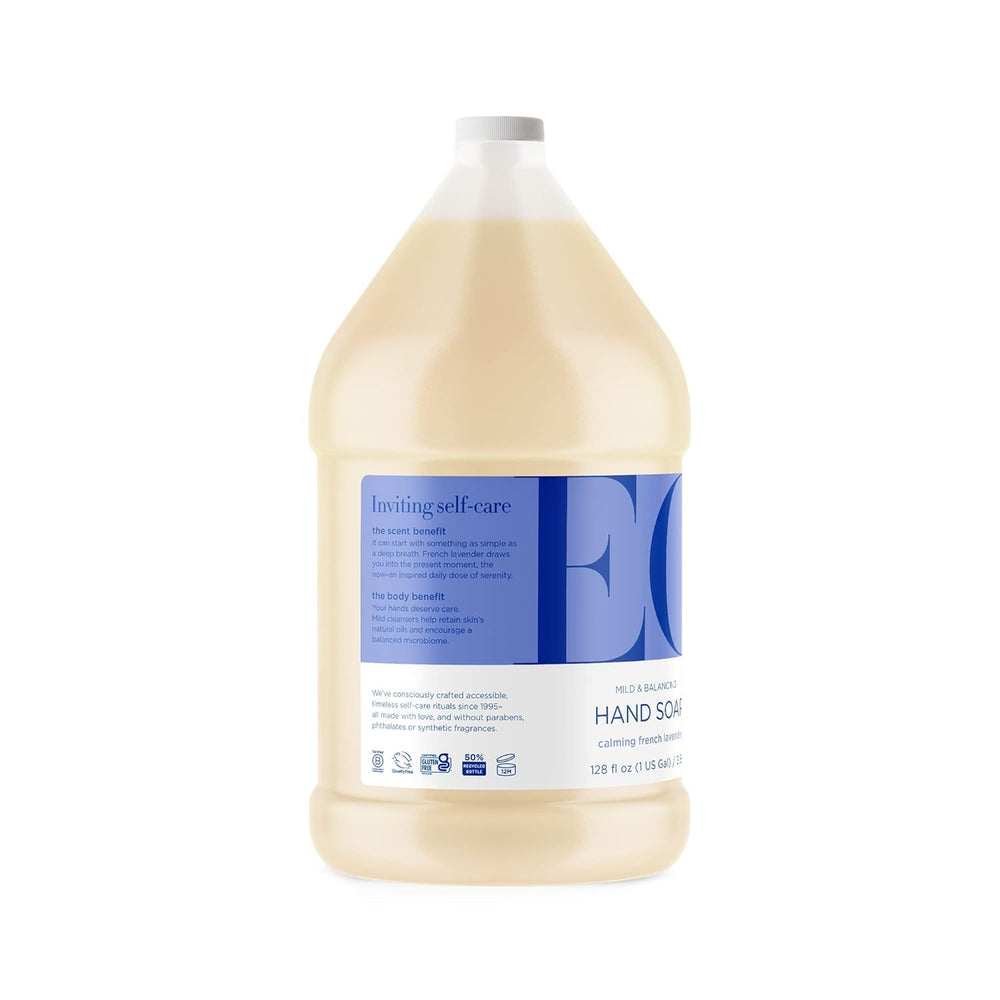 EO Hand Soap French Lavender pump demonstrates easy dispensing for quick hand washing.