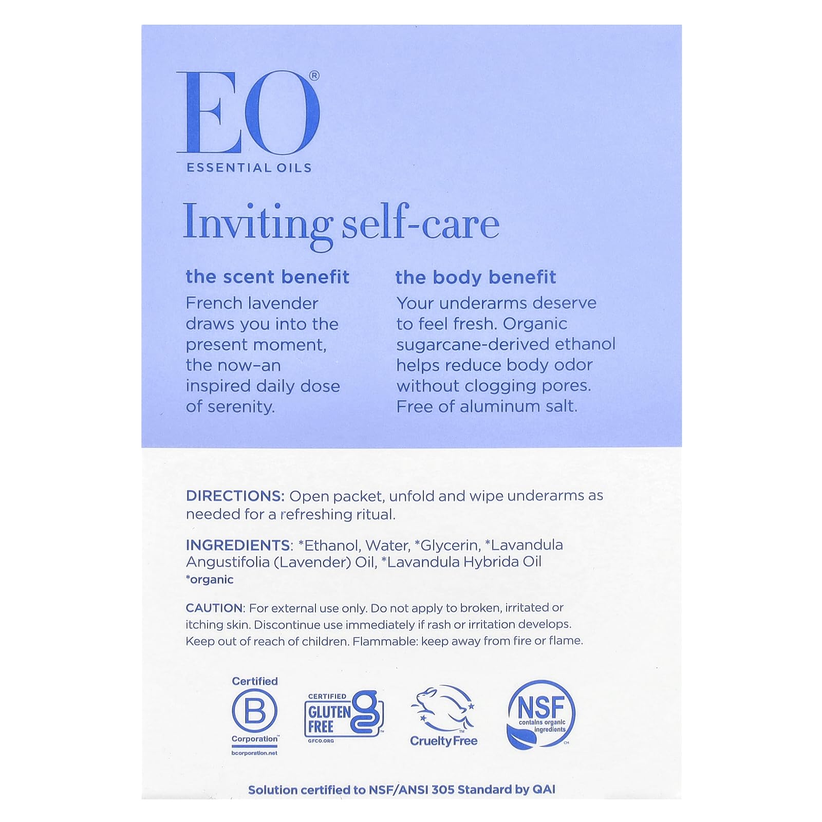 EO Lavender Deodorant Wipes application scene shows travel-friendly size