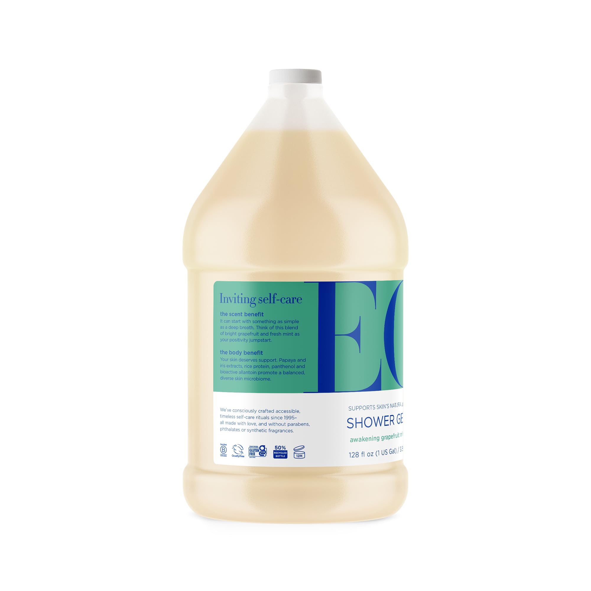 EO Shower Gel Grapefruit and Mint cap close-up with organic botanicals