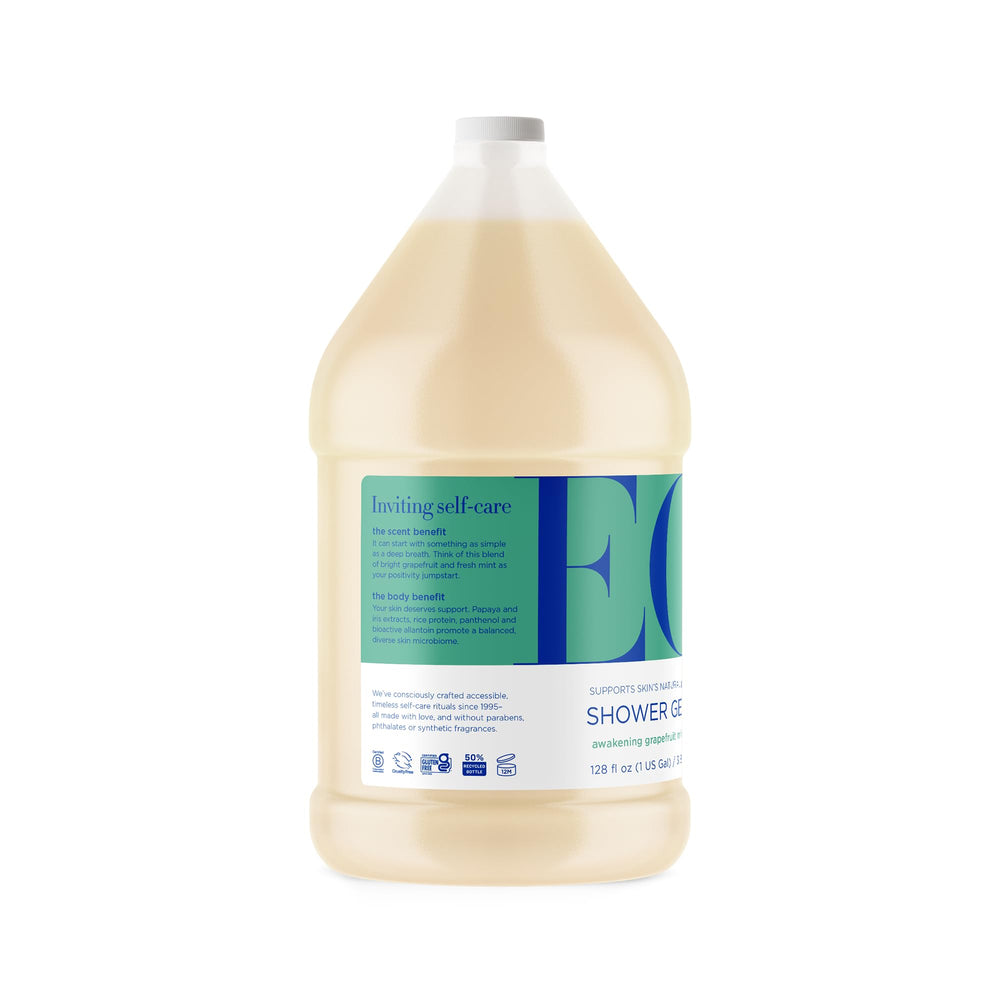 EO Shower Gel Grapefruit and Mint cap close-up with organic botanicals