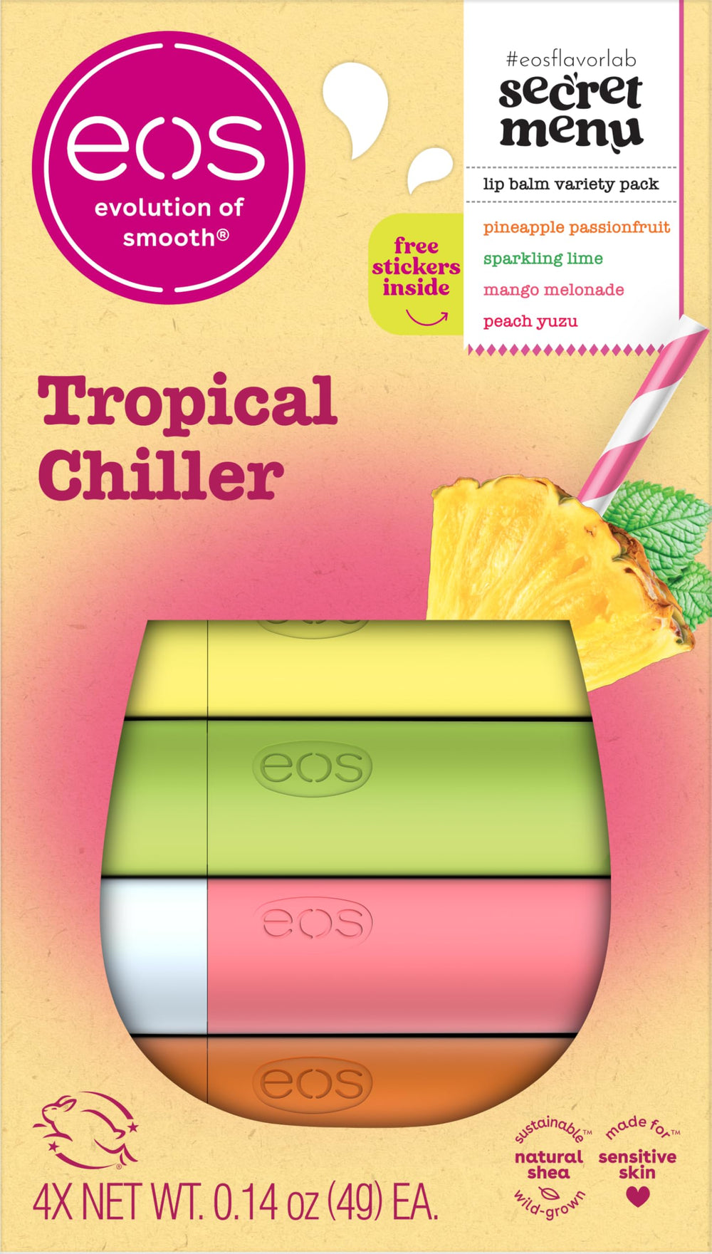 Bálsamo eos piña-pasion-fruta para hidratación suave y tibia experiencia tropical