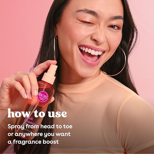 eos Cashmere Body Mist bottle highlighting hyaluronic acid for hydration