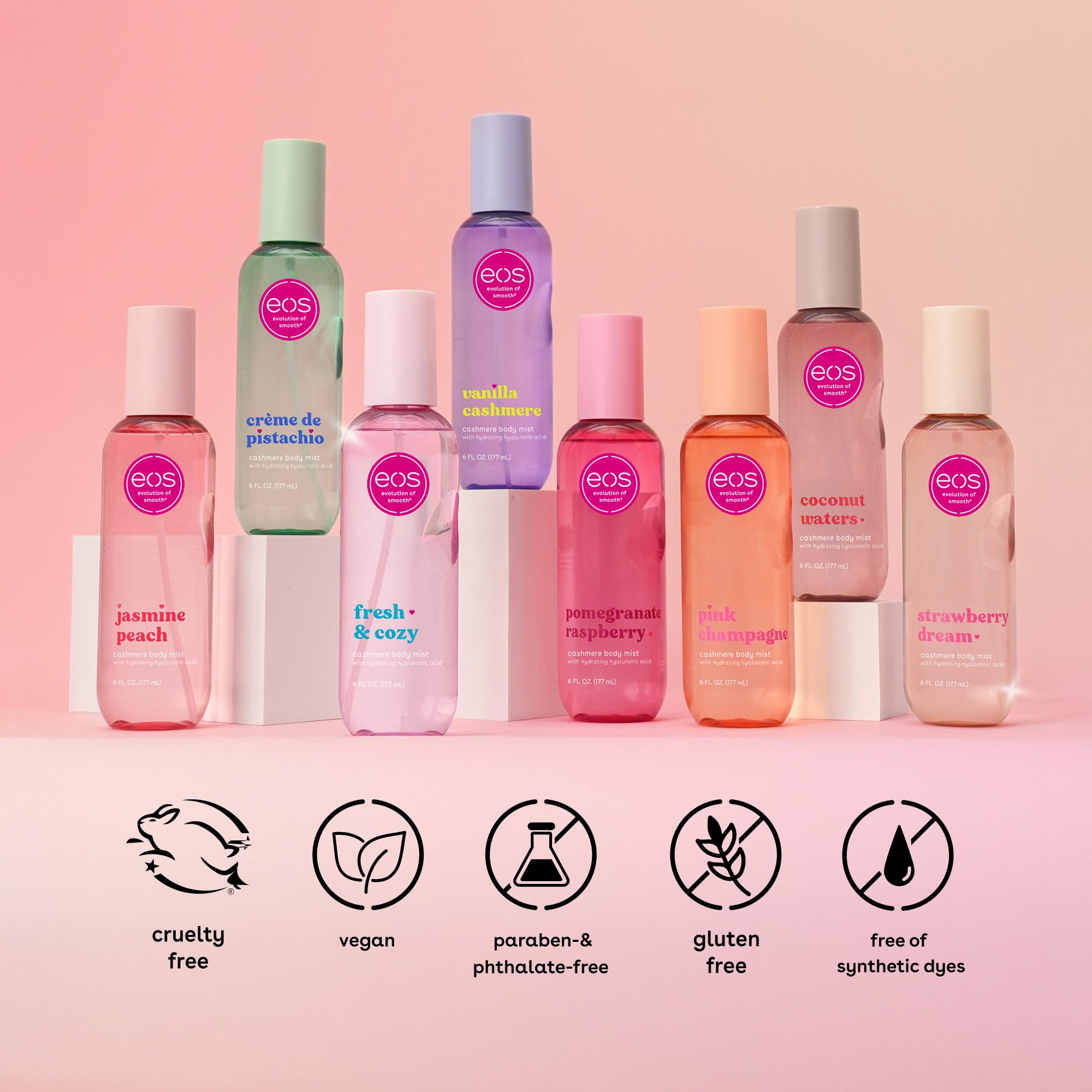 EOS Cashmere Body Mist vanilla sugar and honey base aroma.