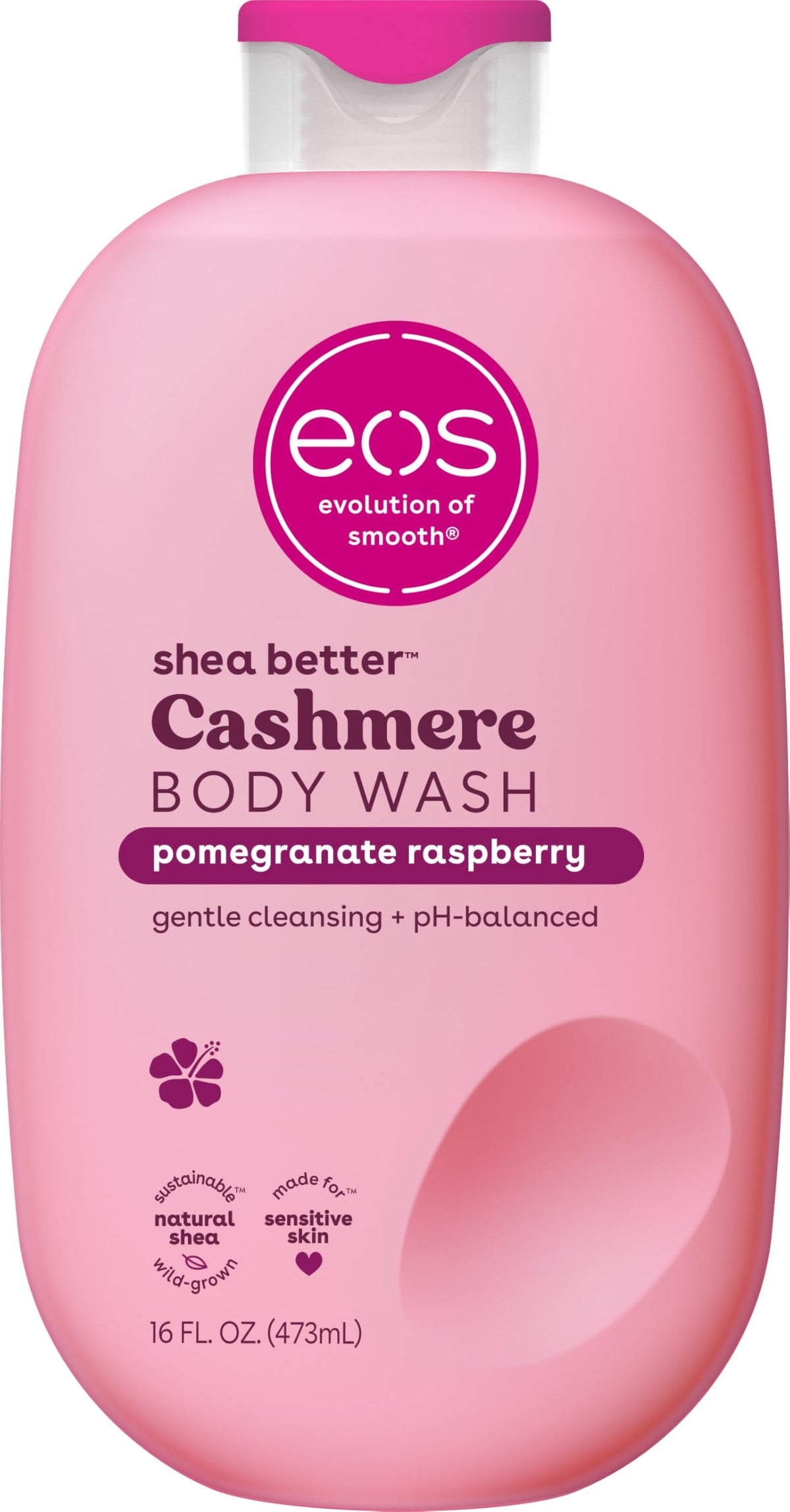 eos Cashmere gel de baño Granada y Frambuesa en botella, ideal para empezar el día