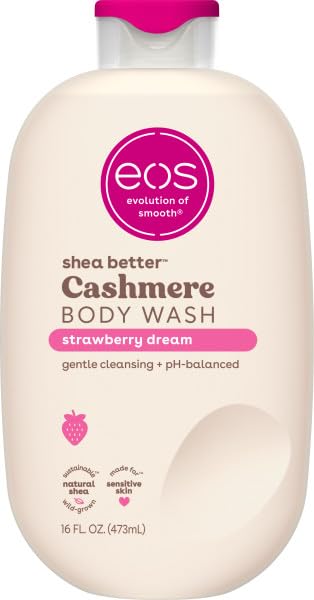 Ducha corporal EOS Cashmere con fragancia Sueño de Fresa, ideal para un baño diario.