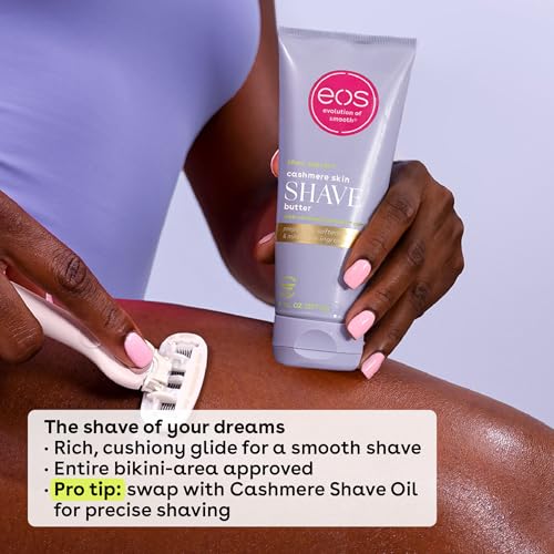 EOS Cashmere Shave Butter cupuaçu butter close-up emphasizes hydration.