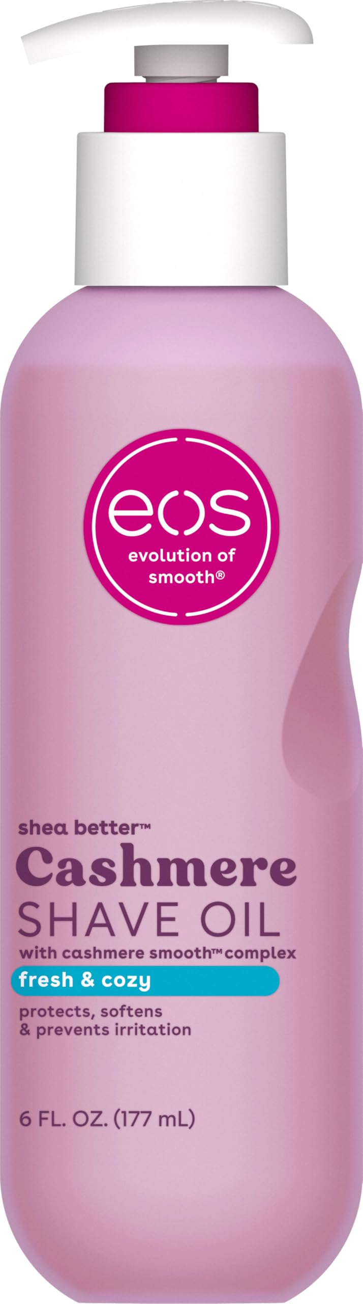 eos Cashmere Shave Oil bottle front view emphasizing smooth shave