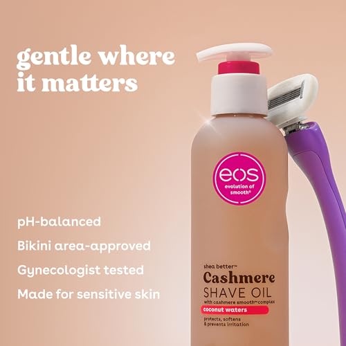 label of eos Cashmere Shave Oil Coconut Waters highlights vegan formula