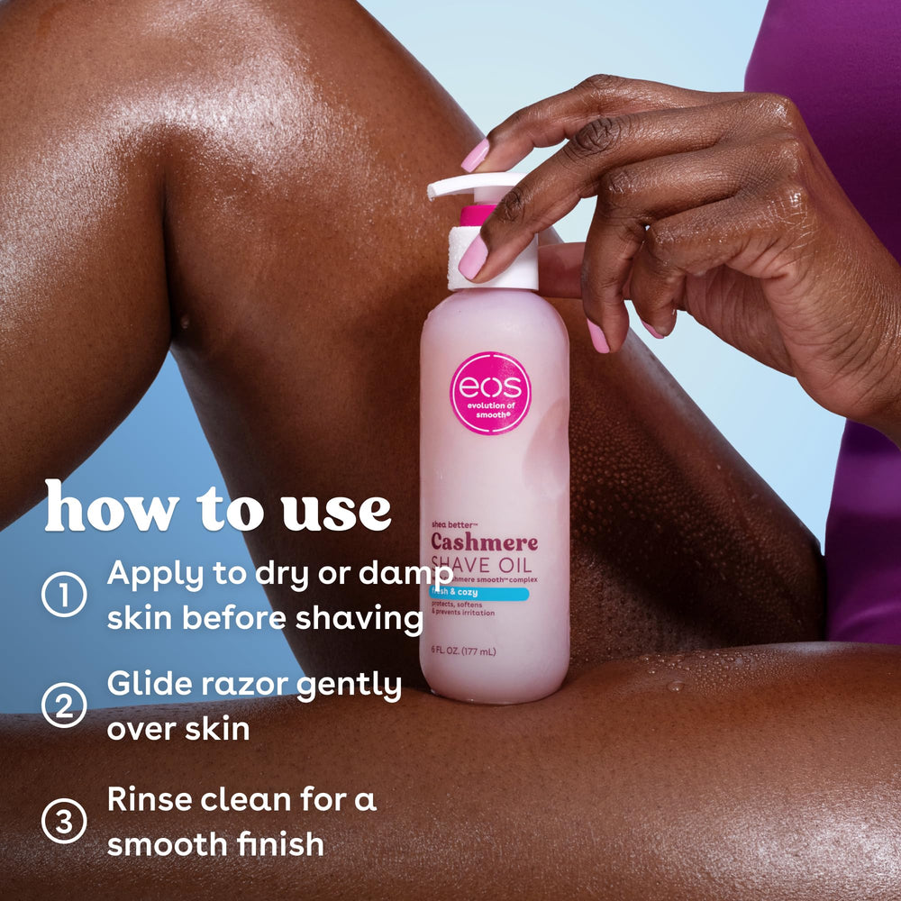 eos Cashmere Shave Oil glide-shot showcases light, moisturizing application
