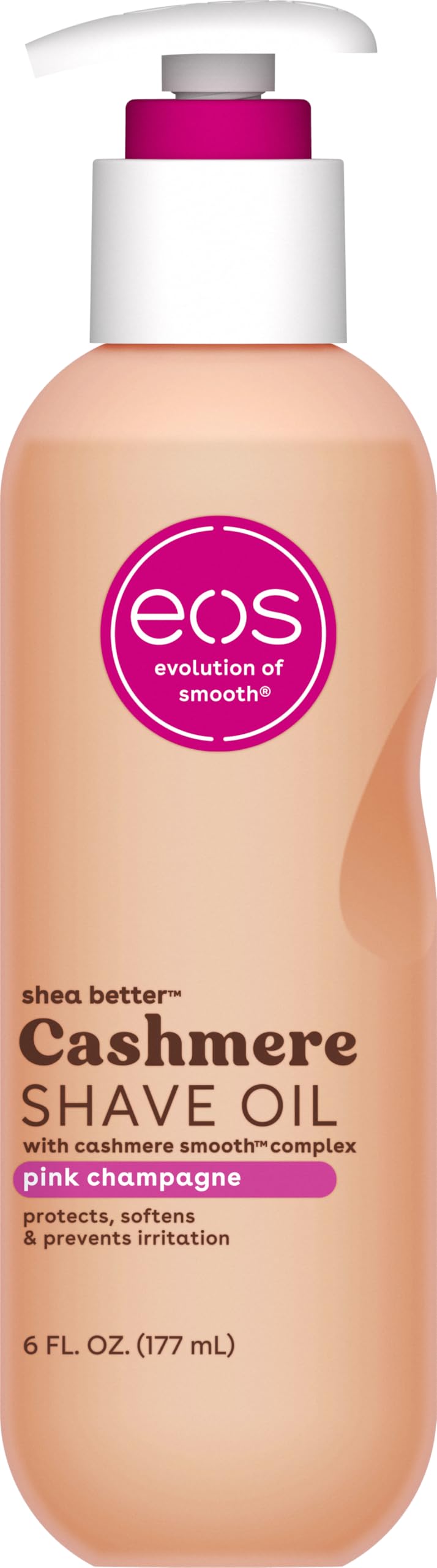 eos Cashmere Shave Oil pink champagne bottle pour for smooth shaving