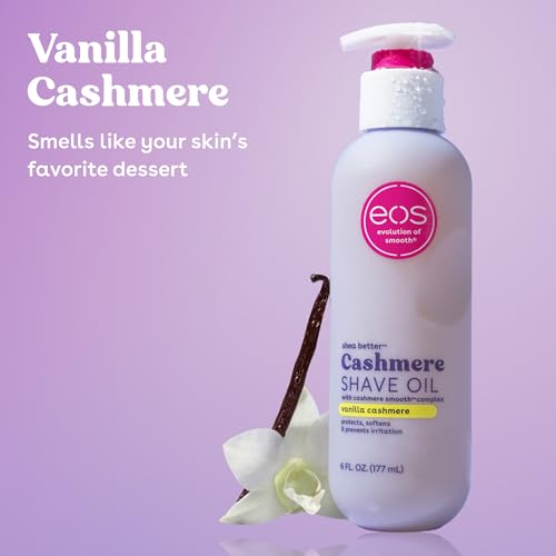 eos Cashmere Shave Oil applied to damp skin for glide and cushion