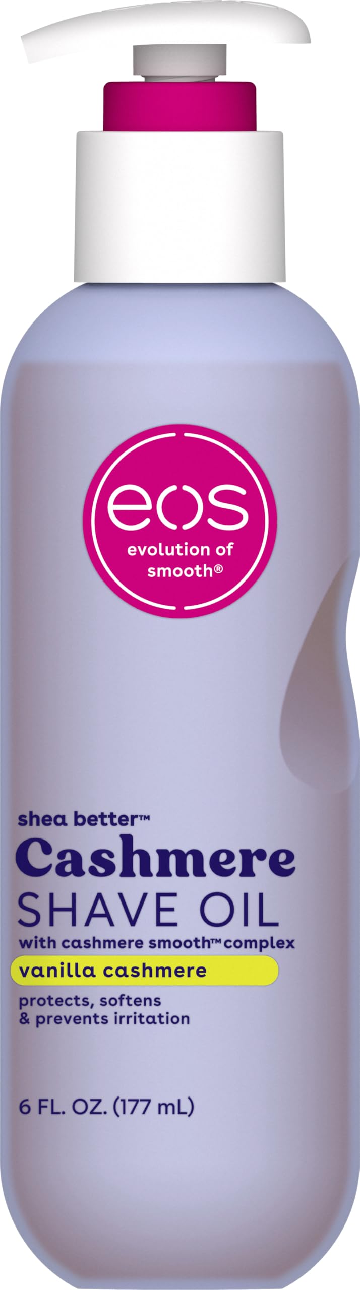 eos Cashmere Shave Oil bottle featuring Vanilla Cashmere for a smooth shave
