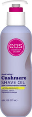 eos Cashmere Shave Oil bottle featuring Vanilla Cashmere for a smooth shave