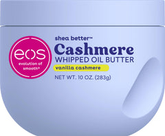 La botella eos Cashmere Whipped Oil Butter con aroma vainilla y hidratación duradera.